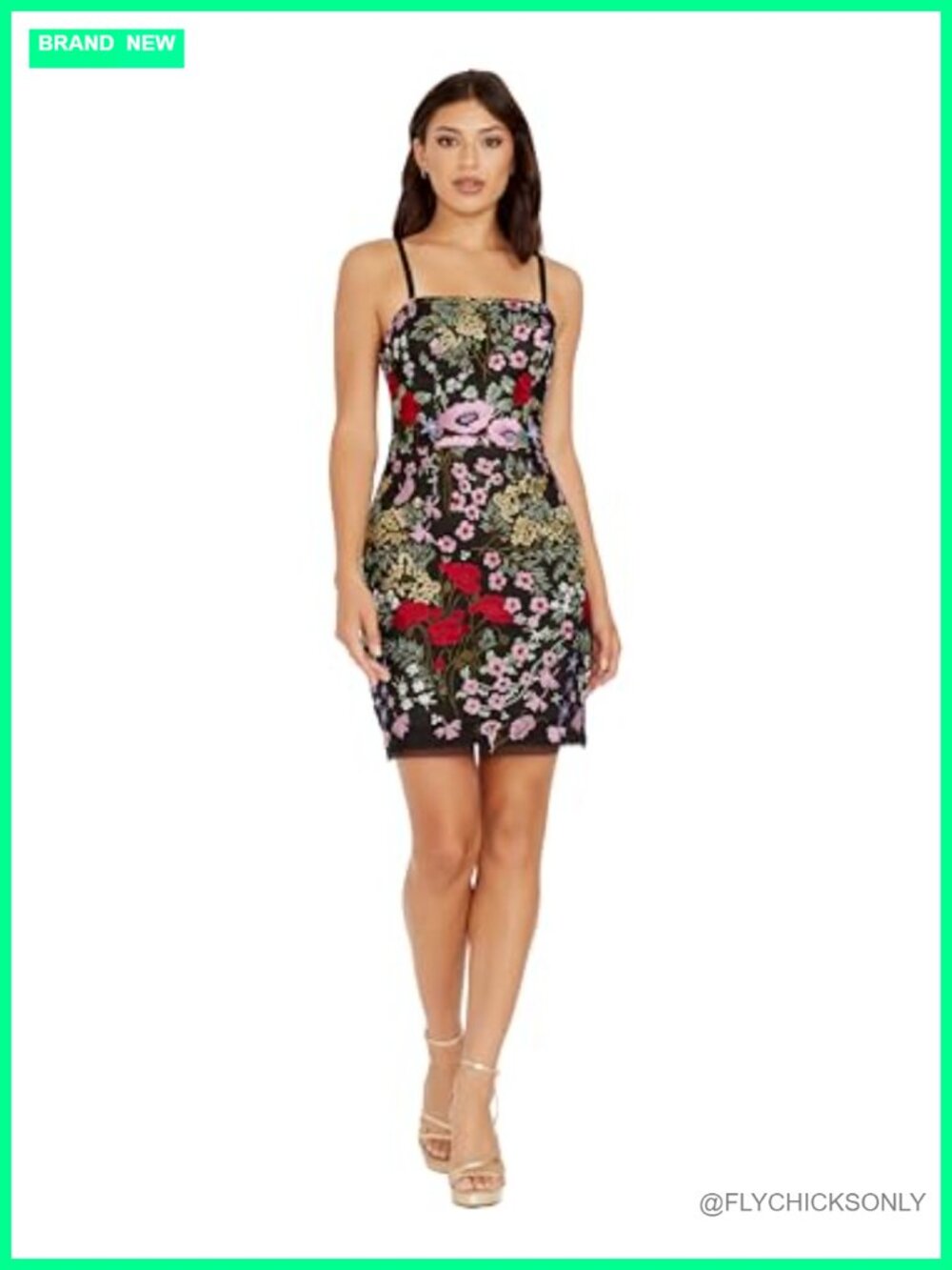 Kyla Bodycon Mini Dress Embroidered Mesh Sleeveless Square Neck Party
